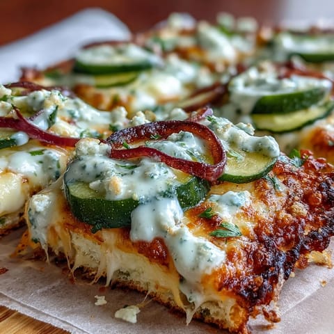 Tangy pickle pizza flatbread with melty cheese and creamy garlic ranch drizzle.