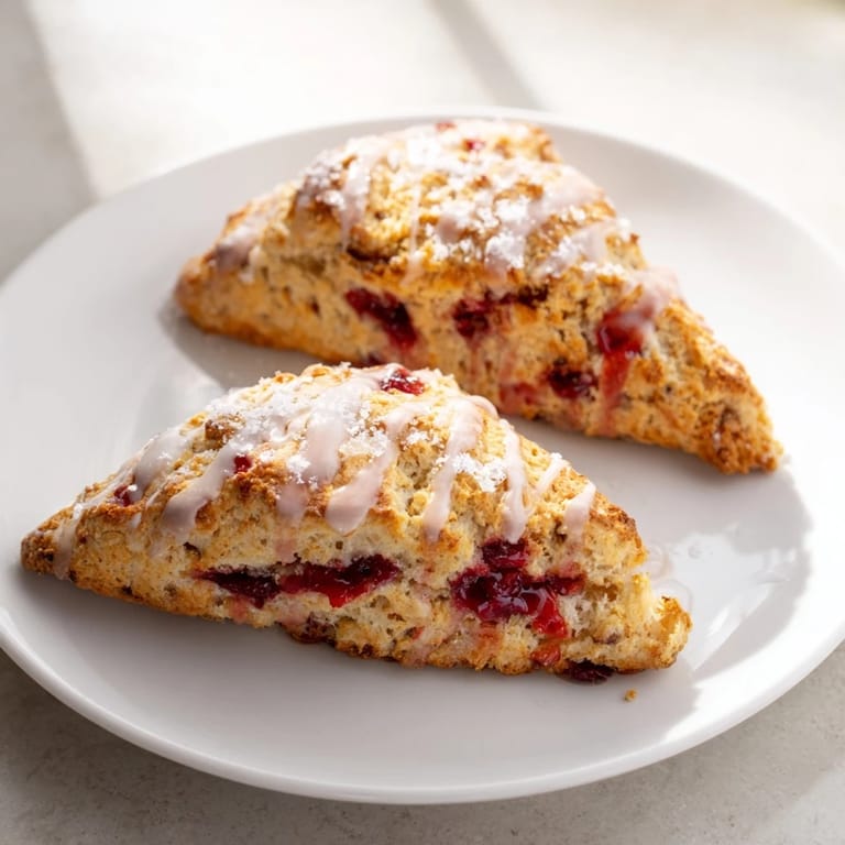 A close-up of fresh, warm Rustic Birch-Warm Blueberry Scones, showing their juicy blueberry insides after baking.