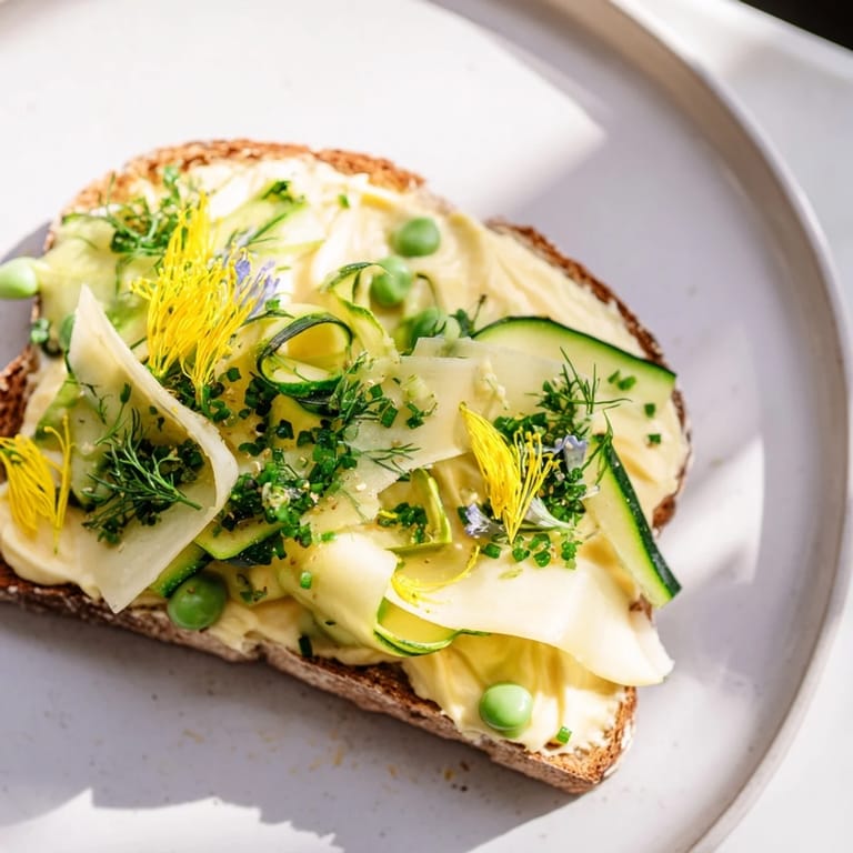 Enjoy the fresh flavors of these colorful Fresh Meadow-Inspired Garden Vegetable Tartines, perfect for a light vegetarian lunch.