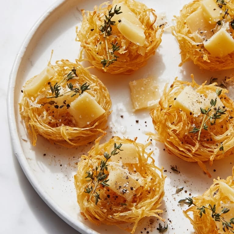 Close-up of The Rustic Barnyard, a delicious appetizer with golden phyllo and creamy cheeses.