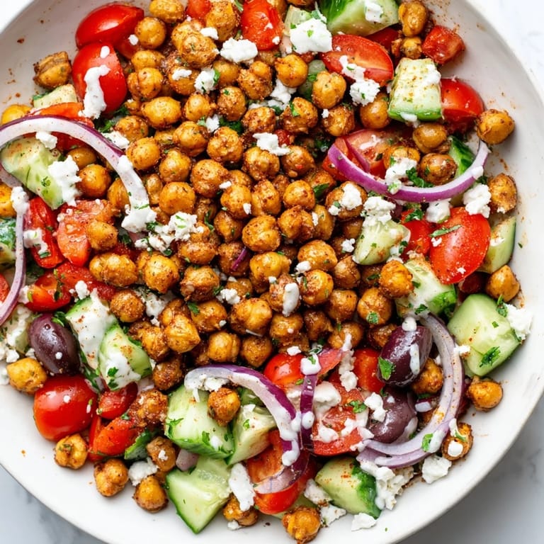Vibrant Mediterranean Chickpea Bowl ready to eat; imagine the mix of textures and fresh flavors.