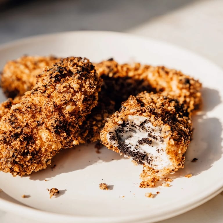 Imagine the crispy coating of these Oreo Krusher fried chicken tenders, a sweet and savory, handheld favorite.
