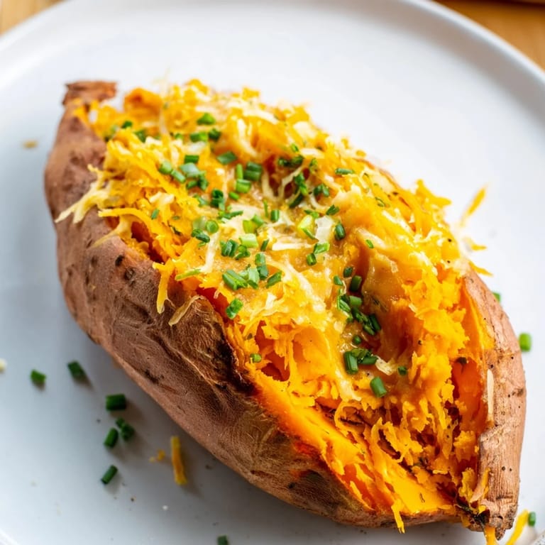 Perfectly baked Sweet Potato & Cheese Whole Roast, oozing with melted cheese and ready to eat like a sandwich.