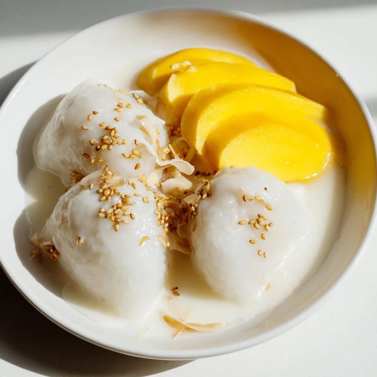 Silky coconut rice topped with juicy mango; it's the perfect refreshing Thai mango sticky rice dessert.