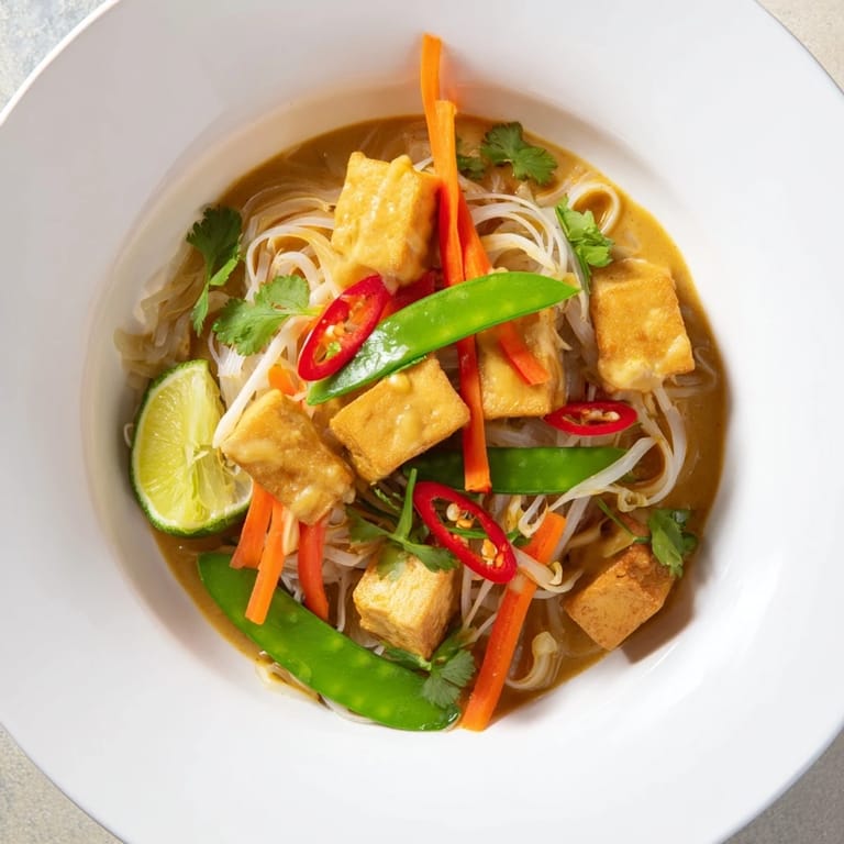 A close-up shot of rich Malaysian Laksa Curry highlighting the fragrant coconut broth and colorful toppings, ready to enjoy.