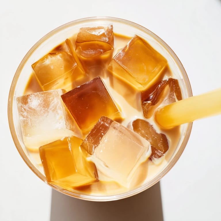 Creamy Coffee Jelly Drink in a tall glass, featuring layered milk and wobbly coffee jelly with a straw.