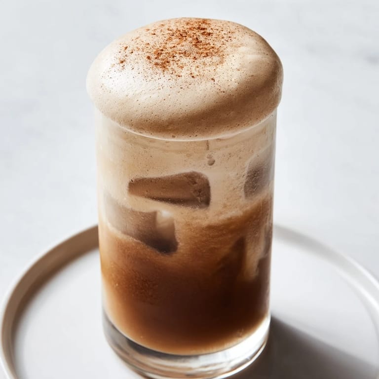 Homemade Iced Chai Tea with Cold Foam, perfect for a refreshing afternoon beverage.