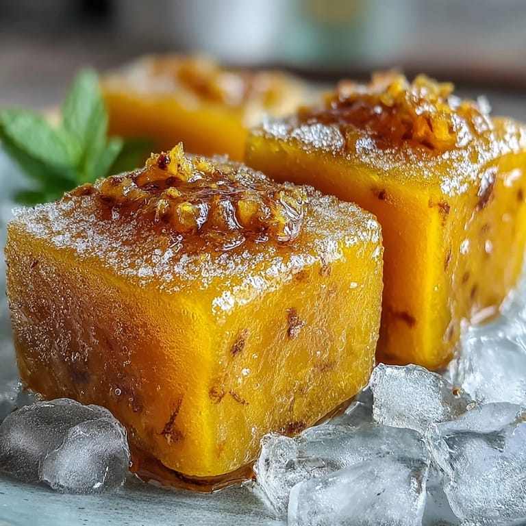 Close up of vibrant, icy Lemon Ginger Turmeric Wellness Cubes for a zesty morning boost.
