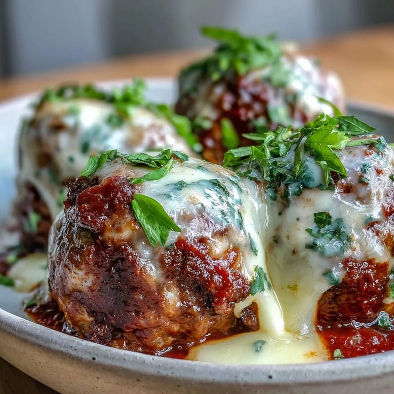 Savory Cheesy, Garlicky Meatballs With Marinara served over spaghetti, ready to enjoy for a cozy dinner. 