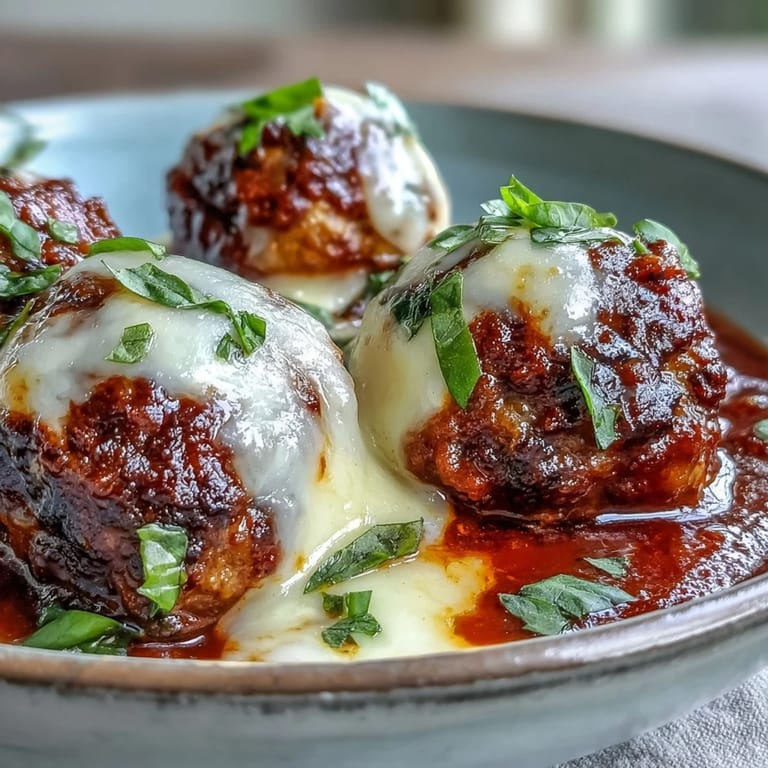 Freshly baked Cheesy, Garlicky Meatballs With Marinara on a rustic platter, perfect for family-style sharing.