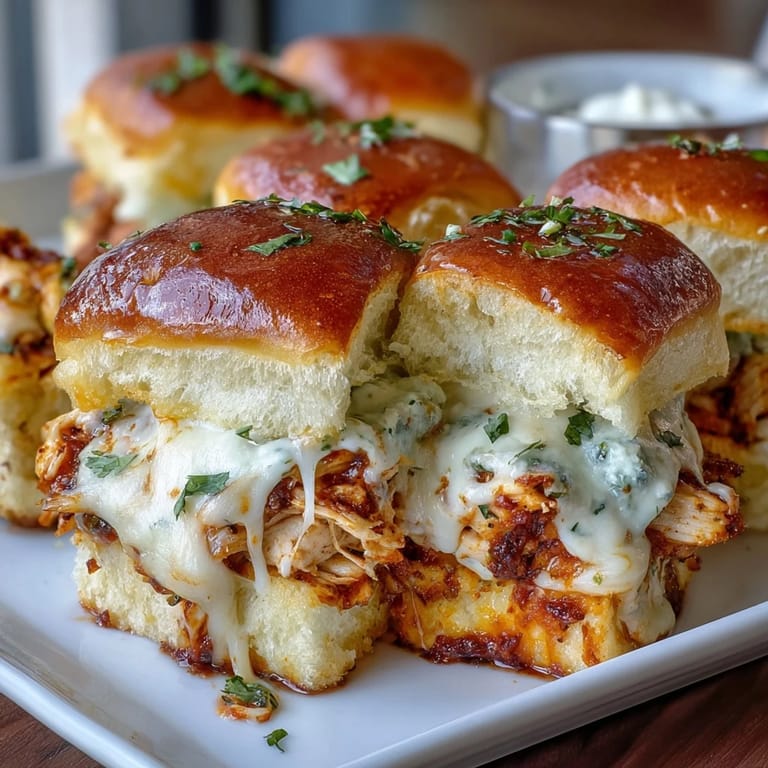 Warm Pizza Dip Sliders are plated with crisp celery sticks and extra ranch for dipping.