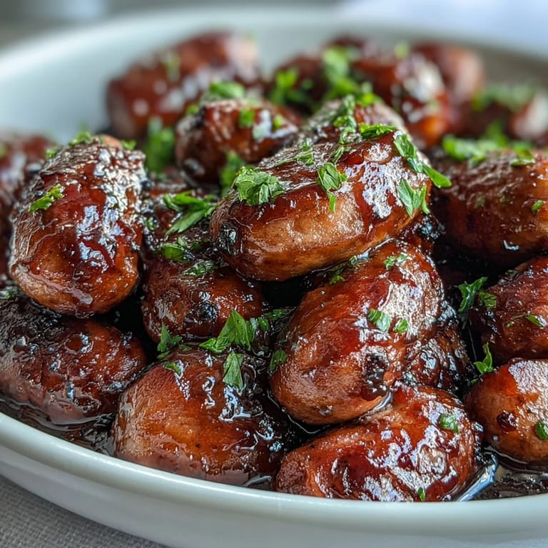 Tender Little Smokies coated in sticky tangy barbecue glaze served warm from the crock pot with toothpicks for easy snacking.
