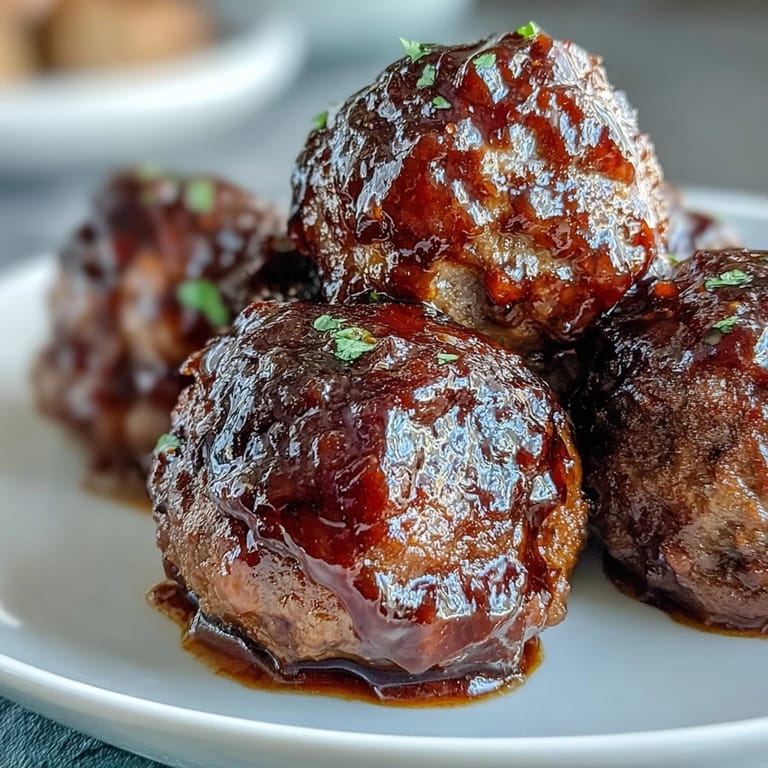 Slow Cooker Peach Glazed Meatballs simmering in a crock pot, steam rising with savory aroma.