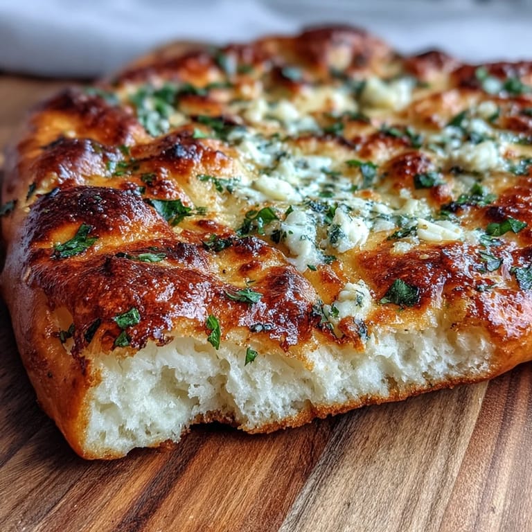 Rustic The Best Easy Garlic Naan Bread on a wooden board, garnished with fresh cilantro, showcasing soft interior and savory garlic butter topping.
