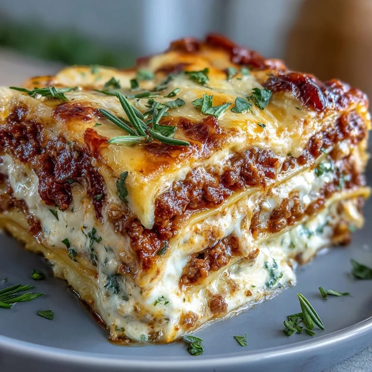 Perfectly rested Worlds Best Lasagna on a rustic table with a glass of Chianti for family dinner.