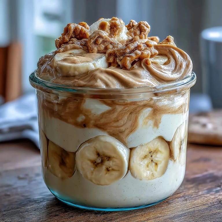 Healthy Protein Banana Pudding topped with fresh banana slices and crushed vanilla wafers, ready to serve.