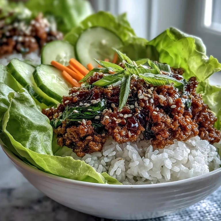 A close-up of sesame turkey lettuce wrap bowls featuring julienned carrots, cilantro, and sesame seeds for garnish.