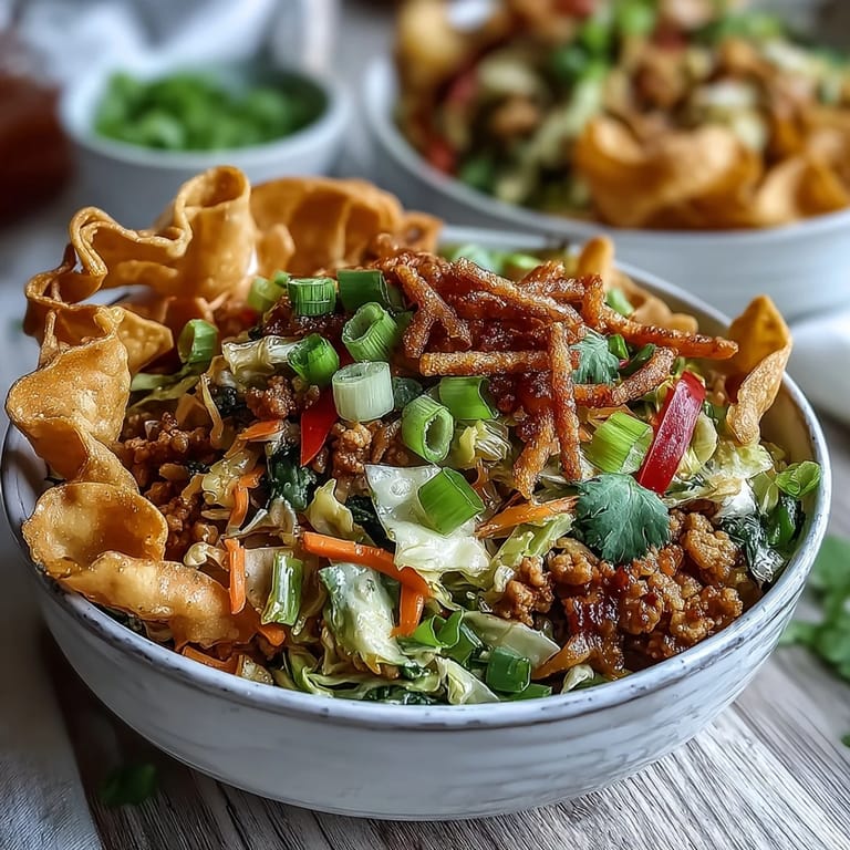 Family-friendly Ranch Turkey & Veggie Egg Roll Bowls garnished with cilantro, ready to serve for dinner.