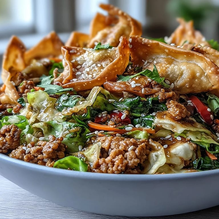 Serve Ranch Turkey & Veggie Egg Roll Bowls hot, garnished with sesame seeds and a squeeze of lime.