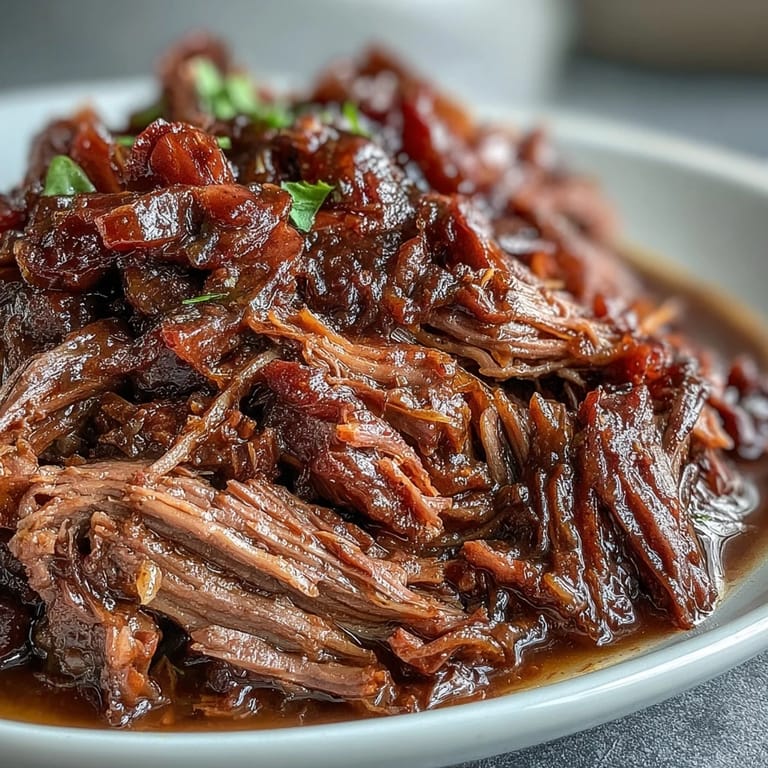 Hearty serving of Slow Cooker Mississippi-Style Ranch Beef over creamy mashed potatoes, garnished with pepperoncini peppers.