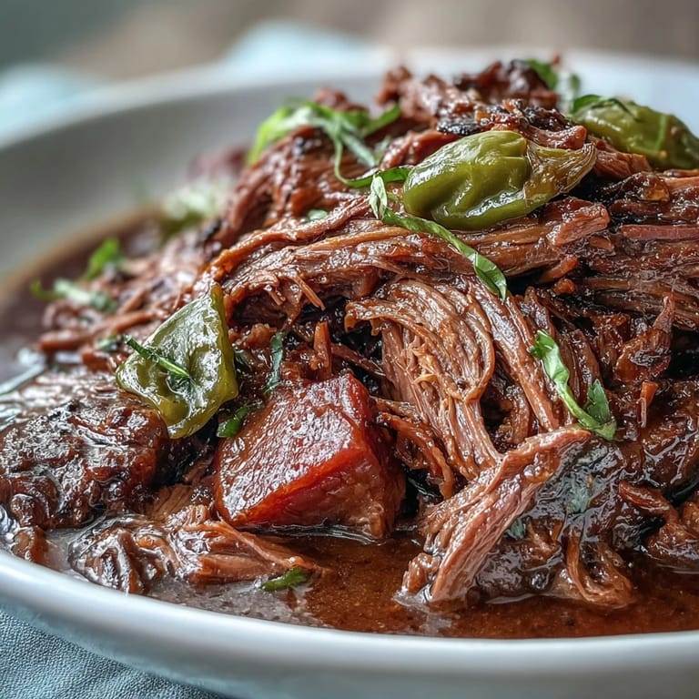 A rustic slow cooker filled with Slow Cooker Mississippi-Style Ranch Beef, bubbling with rich, tangy juices and butter.