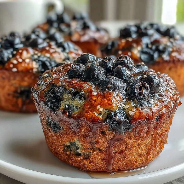 A warm Vegan Blueberry Lemon Protein Muffin breaks open to reveal a moist crumb packed with blueberries and lemon aroma.