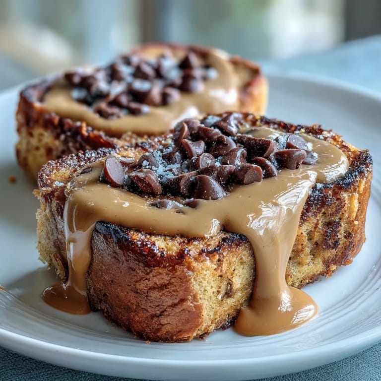 Steam rises from a warm slice of High-Protein Peanut Butter & Chocolate Baked French Toast on a white plate, showcasing fluffy interior pockets. A spoonful of Greek yogurt and a drizzle of peanut butter sit nearby, creating a rich, high-protein breakfast scene ready for indulgence.