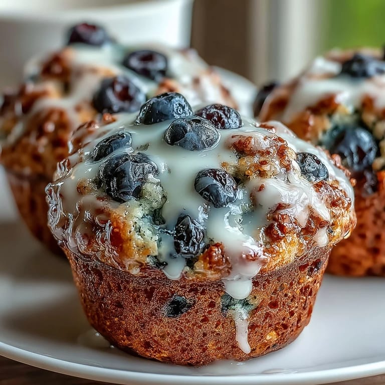 A warm Vegan Blueberry Lemon Protein Muffin breaks open to reveal a moist crumb packed with blueberries and lemon aroma.