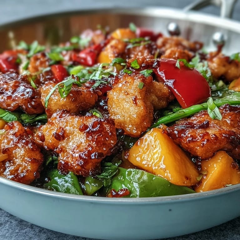 Healthy Mango Turmeric Chicken Stir-Fry with tender chicken, sweet mango, and crisp vegetables, garnished with fresh cilantro and sesame seeds.