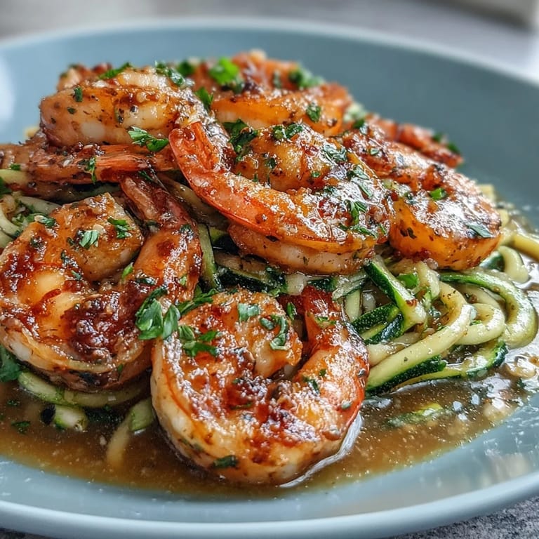 Low-carb garlic butter shrimp and zucchini noodles make a satisfying, easy-to-prepare keto meal, combining savory seafood with healthy vegetable noodles.