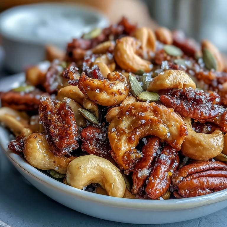 Irresistible sweet and salty snack mix featuring honey-roasted nuts and seeds, lightly spiced and sprinkled with flaky sea salt.