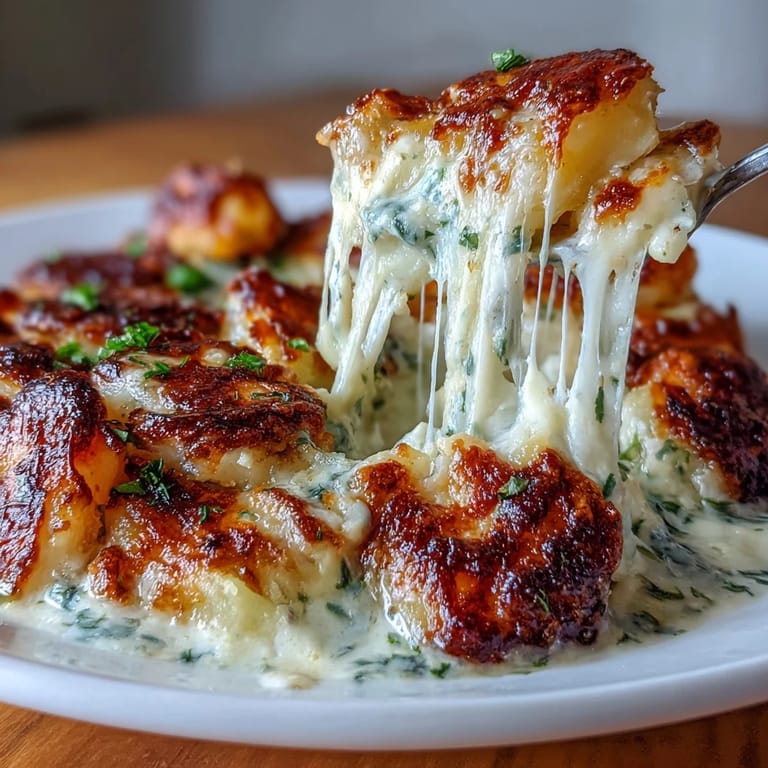 Crispy Yukon Gold potatoes layered with fragrant garlic cream, nutmeg, and a blend of cheeses in a decadent gratin dish.