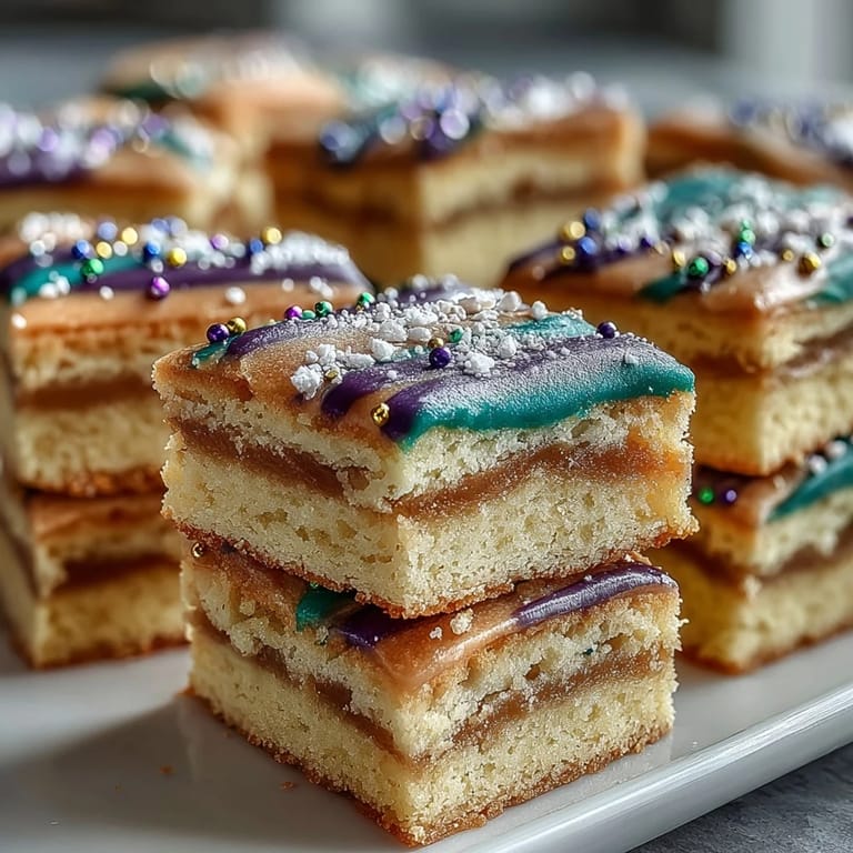 Easy King Cake Sugar Cookie Bars with lemon zest and cinnamon, perfect for sharing at celebrations or gatherings.