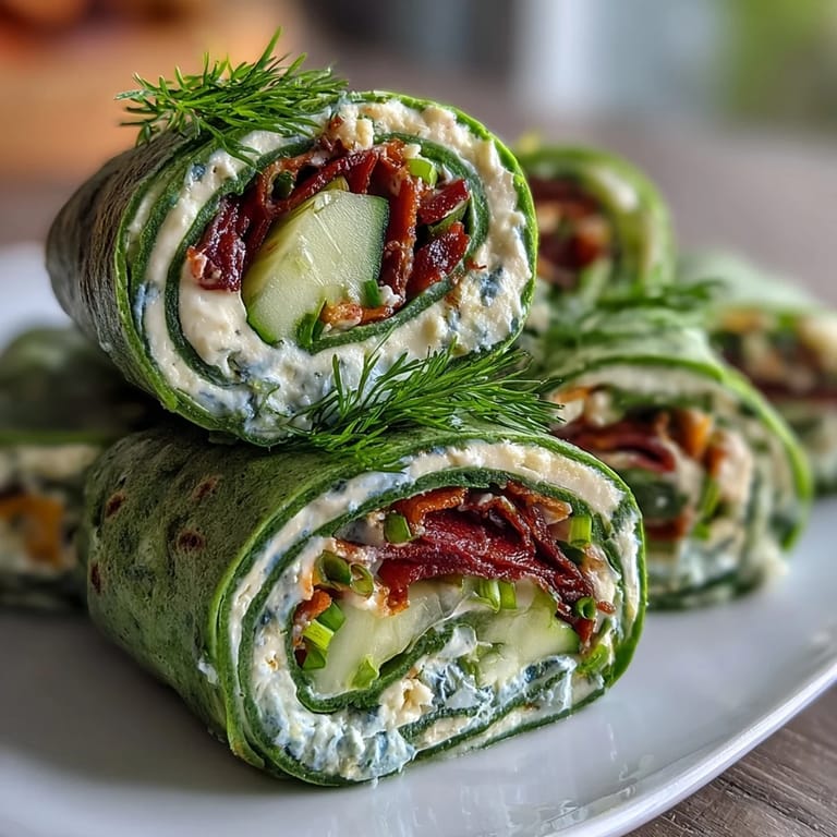 Creamy herb cheese and fresh vegetables wrapped in spinach tortillas, sliced into fun pinwheels—great for kids' snacks or vegetarian appetizers.