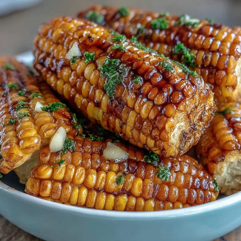 Sweet corn on the cob is quickly microwaved and coated in fragrant garlic butter, ready in under 15 minutes.