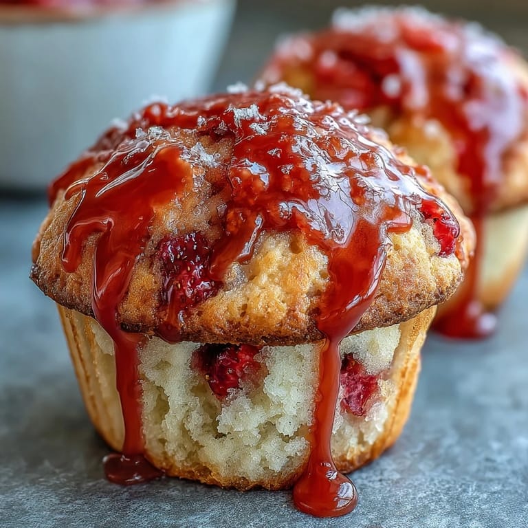 Fluffy strawberry lemon muffins drizzled with sweet-tart lemon glaze, bursting with fresh berries and citrus aroma.