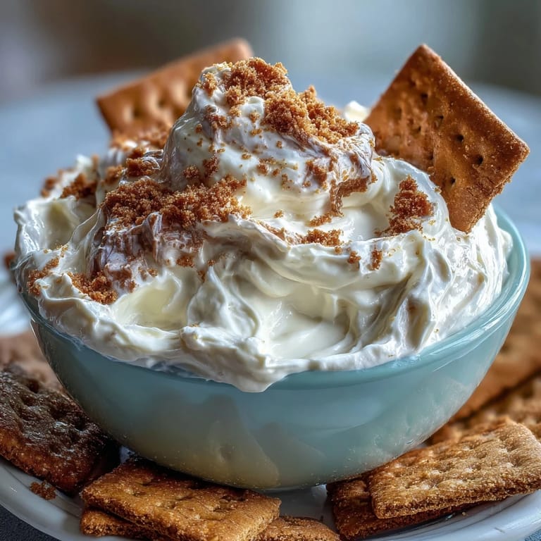 Silky smooth cheesecake dip paired with crunchy graham crackers for irresistible dunking.  