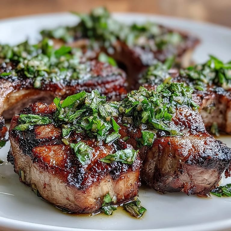 Juicy lamb rib chops served with fresh mint gremolata, offering a vibrant Mediterranean flavor perfect for a special Easter dinner.