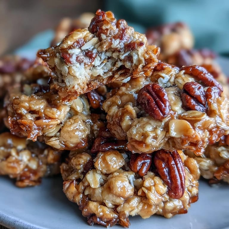 Thick, crunchy granola clusters loaded with hearty oats, mixed nuts, and a touch of cinnamon, ideal for topping yogurt or enjoying on their own.