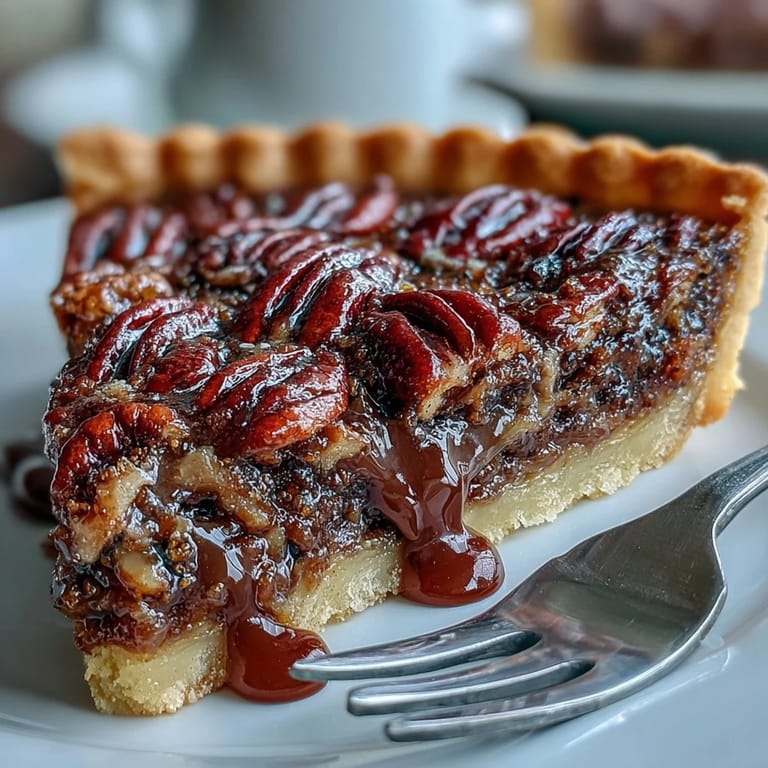 Slice of Kentucky Derby Chocolate Bourbon Pecan Tart showcasing gooey chocolate filling, toasted pecans, and a buttery crust, served with whipped cream.