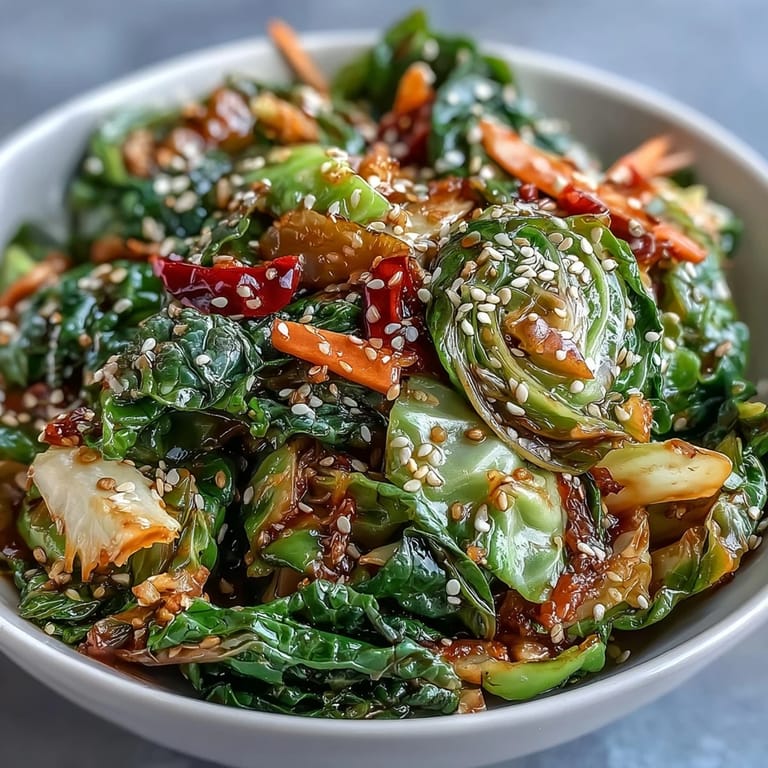 Crispy-tender cabbage stir fry tossed with ginger, spring onions, and sesame seeds, perfect for a quick vegan meal.  