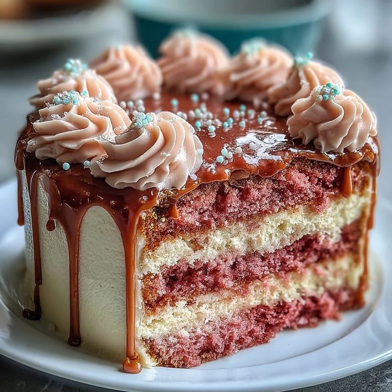 A stunning Rosé Velvet Cake for bridal showers, artfully adorned with gold drip.