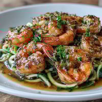 Keto Garlic Butter Shrimp over Zucchini Noodles - succulent shrimp in a rich garlic butter sauce served over tender spiralized zucchini noodles for a low-carb meal.
