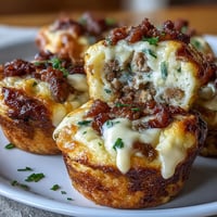 Mini Shepherd's Pies in muffin tins feature golden mashed potato tops over savory ground meat and vegetable filling, perfect for portioned comfort food.