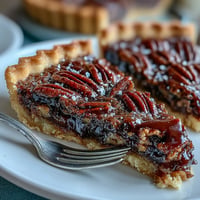 Decadent Kentucky Derby Chocolate Bourbon Pecan Tart with rich chocolate, crunchy pecans, and a flaky golden crust, perfect for dessert lovers.