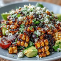 Grilled corn and black bean taco salad with vibrant vegetables and zesty lime dressing.  