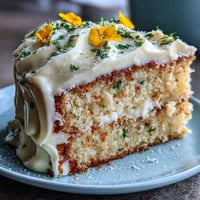 A radiant lemon cake with cream cheese frosting, adorned with fresh edible flowers for a baby shower celebration.